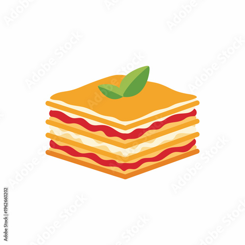 Delicious lasagna piece with fresh basil, showcasing a colorful layered meal. Perfect for food blogs, menu designs, and culinary content