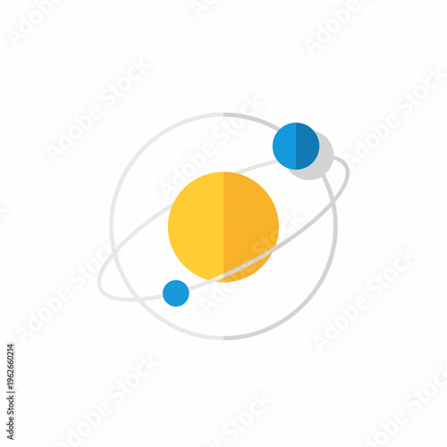An illustration of a solar system, with a sun and orbiting planets