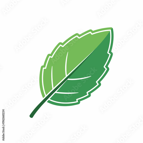 A single green leaf, a symbol of nature and freshness, vector graphic. The leaf is rendered in a flat, illustrative style, with clean lines and gradients