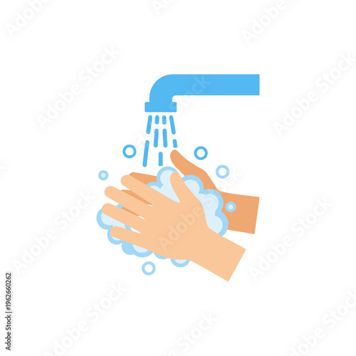 flat vector icon of clean hands washing under water with food safety concept