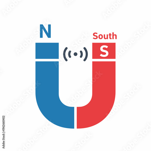 Illustration of a U-shaped magnet, with labeled north and south poles and a visual representation of magnetic field lines
