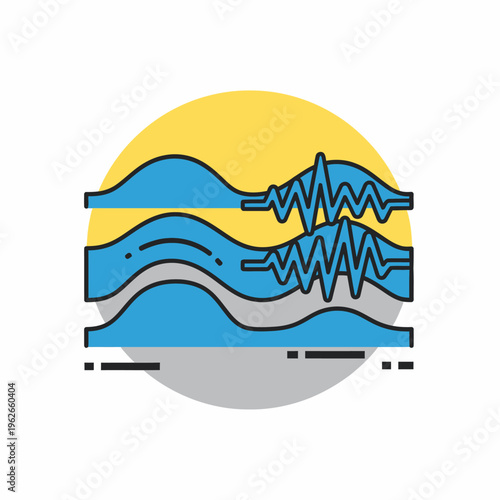Abstract visual representation of sound waves, graphic and waveform