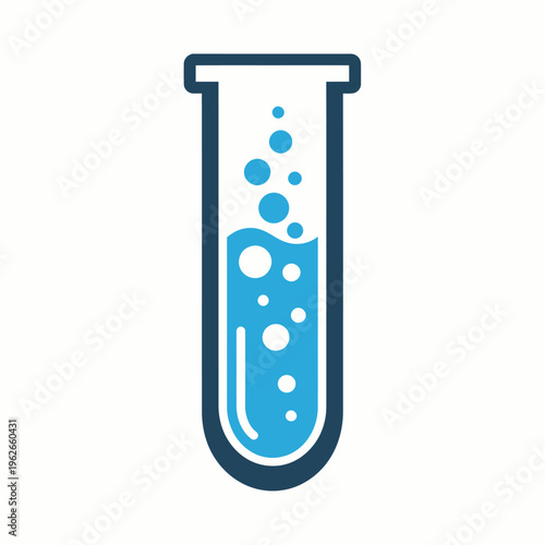 A test tube filled with a blue liquid, with bubbles