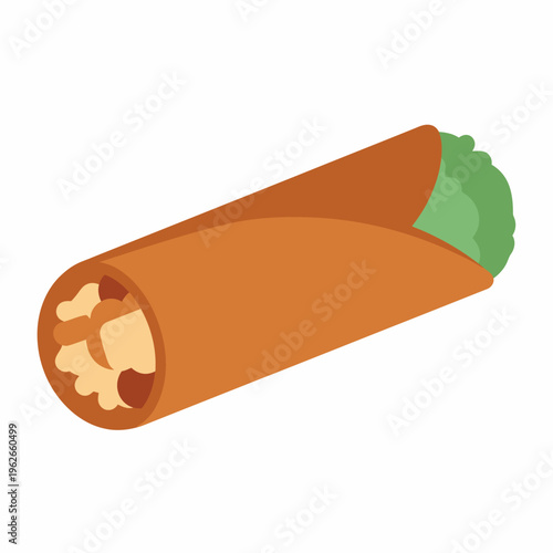 A delicious and freshly made burrito filled with savory ingredients. The image depicts a close-up of the rolled wrap