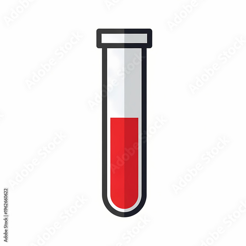 A test tube with red liquid inside. The test tube is cylindrical and made of glass.