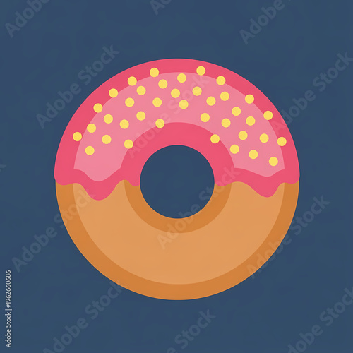 A single delicious donut with pink frosting and sprinkles on a blue backdrop. Perfect for representing treats and sweets.
