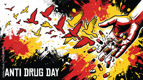 Addiction Recovery Concept Pills Transforming to Flying Birds