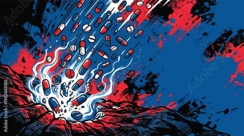 Anti Drug Awareness Visual with Pills Falling and Disappearing into Ground