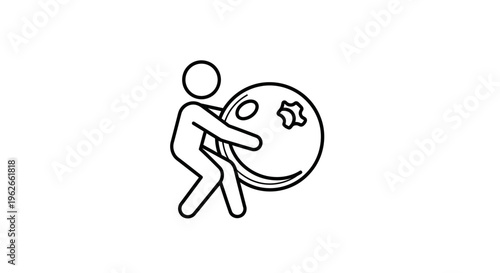 Iconic stick figure carrying a bowling ball illustration for sports and leisure activities vector