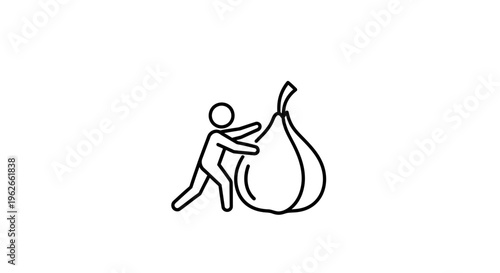 Stick figure diligently engaging with a large garlic bulb icon illustration for health efforts