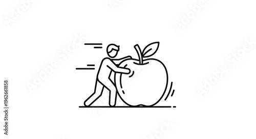 Streamlined graphic depicting a person actively pushing a substantial apple representing a healthy