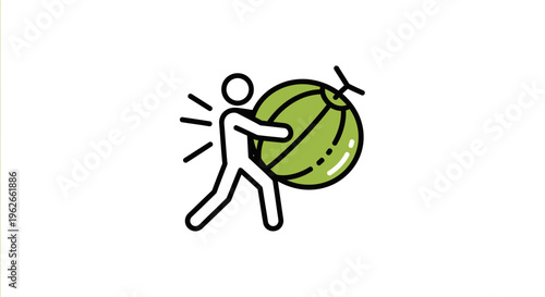 Vibrant graphic illustration of a person diligently carrying a substantial sweet melon