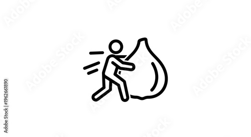 Dynamic icon of quick produce movement, featuring a person swiftly pushing a large bulbous item