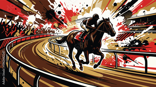 Horse Jockey Racing at Full Speed on a Vibrant Track Illustration