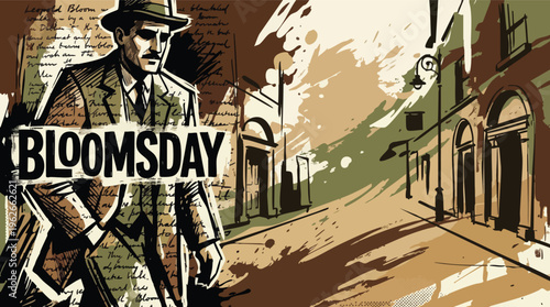 Bloomsday Abstract Texture Background with Man and City Street