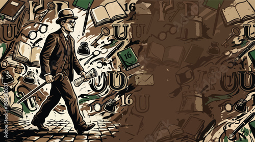 Literary Symbols Repeating Pattern Background Bloomsday Bold Graphic Poster