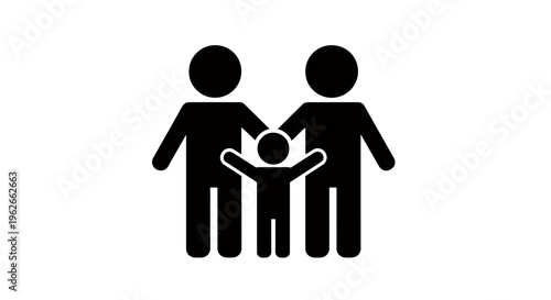 Family silhouette icon showing two adults and a child, symbolizing togetherness and care.