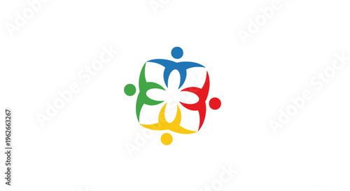 Colorful circular logo featuring interconnected human figures to convey unity, teamwork, and collaboration.