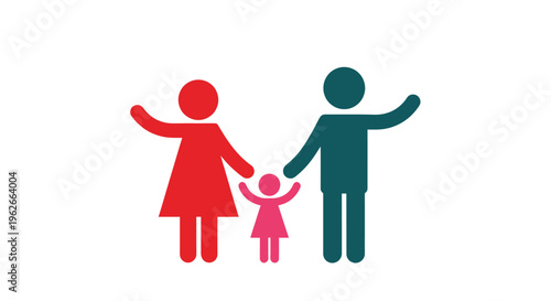 Iconic family silhouette showing parents and child holding hands.