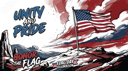 American Flag Waving Proudly on a Hilltop for Flag Day Celebration and Patriotism