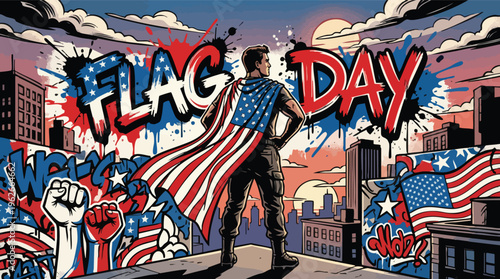 Flag Day Patriotic Celebration with Person Wrapped in Usa Flag Superhero Style