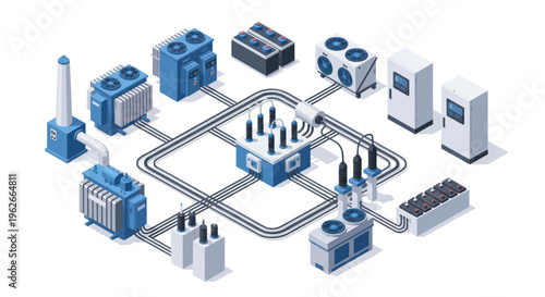 Modern Industrial Power Distribution System Network Diagram.