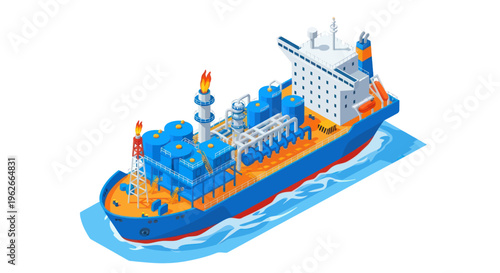 Modern Industrial Ship with Complex Machinery on Deck.