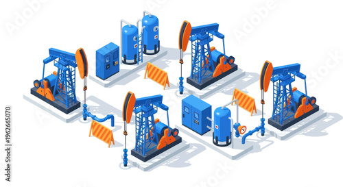 Oil Pump Jacks and Equipment in Industrial Setting.