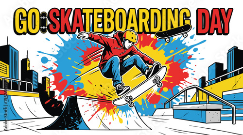 Skateboarding Day Design Featuring Skater and Graffiti Element Background