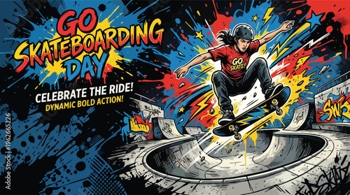 Skateboarding Day Bold Graphic Post with Dynamic Paint Splash Background