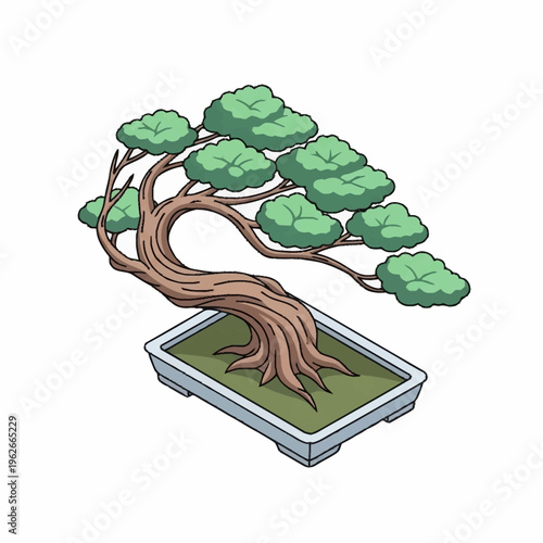 A cartoon bonsai tree in a pot.