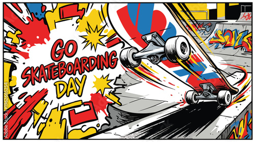 Skateboarding Day Urban Art Style Flat Geometric Skateboard Action Graphic