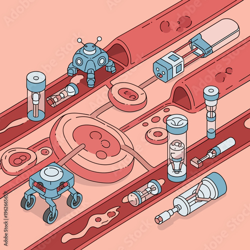 Robots in a medical laboratory setting.