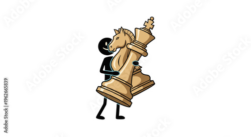 a cartoon character carrying a chess piece.