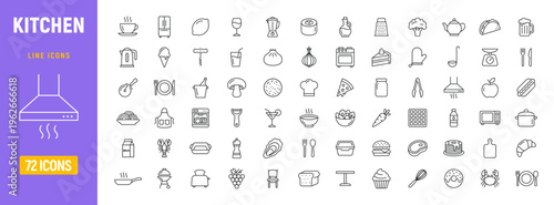 Kitchen cooking line icon set. Cook vector recipe pastry food kitchen bakery utensils icon