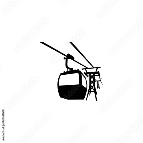 A simple intercity high speed cable car system transporting passengers between destinations, a silhouette illustration on a white background