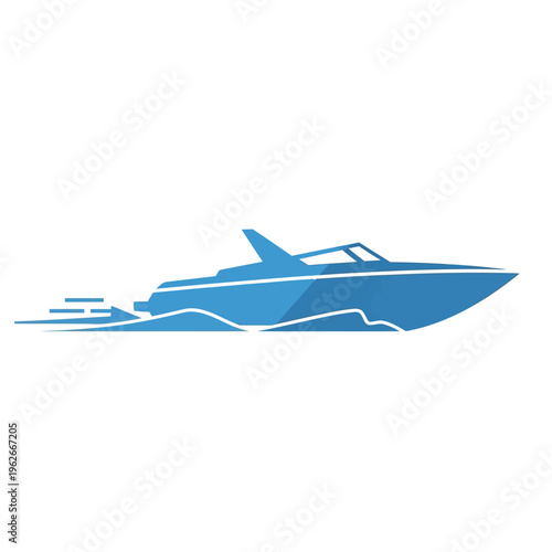Dynamic blue speed boat icon rapidly cruising on water, symbolizing marine adventure, water sports, and vacation excitement for leisure travel and thrilling journeys