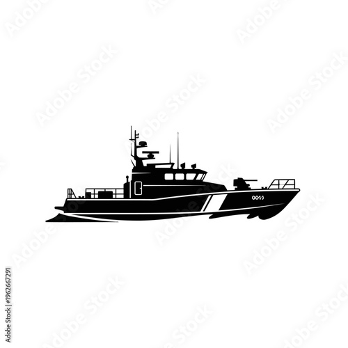 Silhouette of a modern patrol boat, a versatile vessel for maritime security and coastal operations