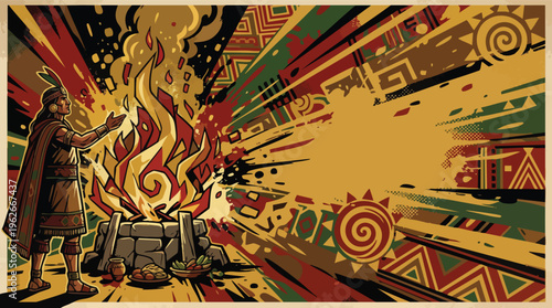 Inti Raymi Ceremonial Fire Abstract Texture Graphic Poster Background