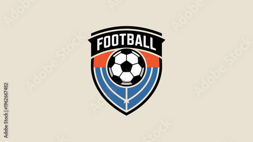 A vibrant shield shaped emblem features the word football above a soccer ball design utilizing bold colors and graphic elements high quality professional detailed modern elegant