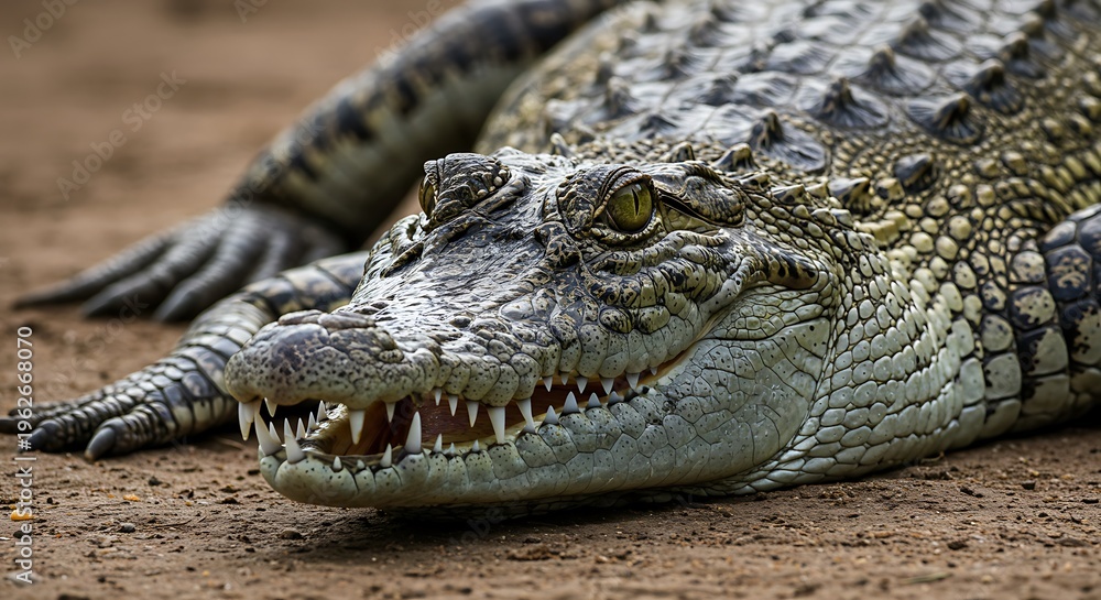 Obraz premium Close-up of a Crocodile Resting on the Ground