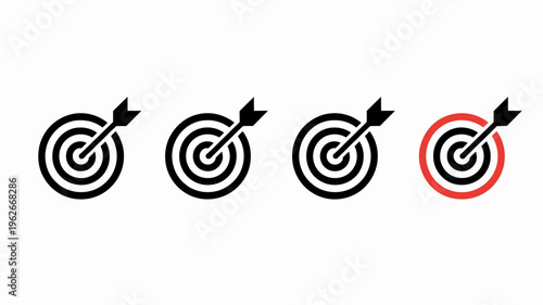 Four target icons are displayed varying in focus and color the last one is highlighted in red high quality professional detailed modern elegant stylish clean crisp
