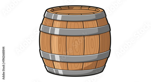 Wooden Barrel Image, Vector Illustration, Rustic Design, Storage Concept