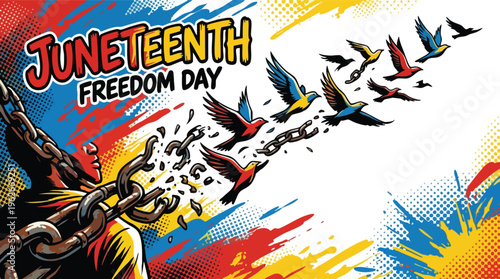 Juneteenth Freedom Day with Broken Chains Transforming into Flying Birds