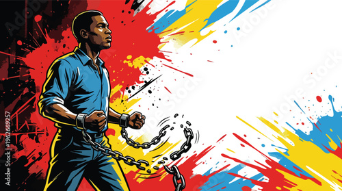 Juneteenth Man Breaking Chains Symbolizing Freedom