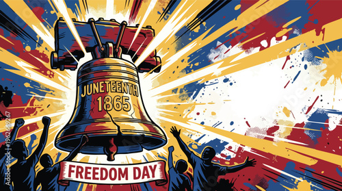 Juneteenth 1865 Freedom Bell with Rays of Light Cultural Illustration