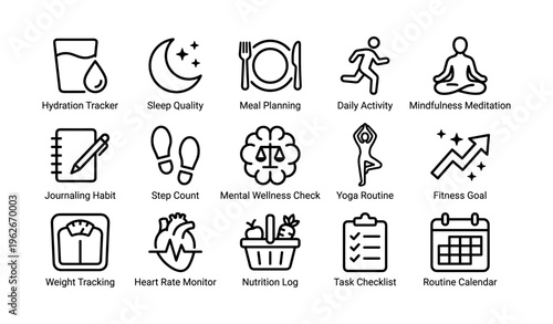 Wellness icons for health tracking and lifestyle management