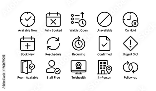 Appointment status icons: availability, scheduling, and format indicators