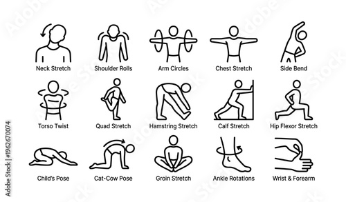 Illustrated guide to yoga and stretching poses for flexibility and relaxation