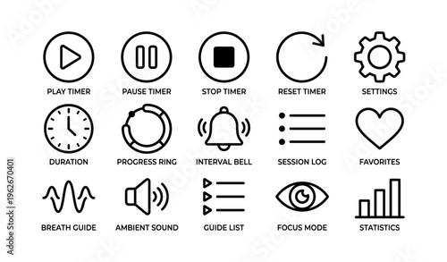 Timer and settings icons collection for apps and interfaces